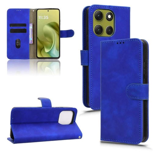 Funda de cuero con tapa magnética y diseño de piel para Motorola Moto G86 Power 5G (azul)