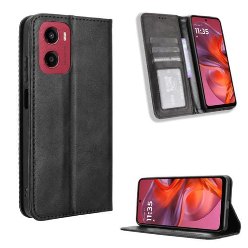 Funda de Cuero Motorola Moto G05 4G E15 4G con Textura Retro y Hebilla Magnética (Negra)