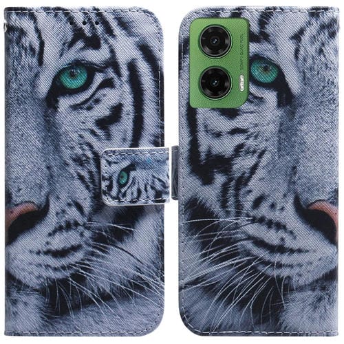 Funda de Cuero con Tapa y Dibujo a Color para Motorola Moto G35 (Tigre)