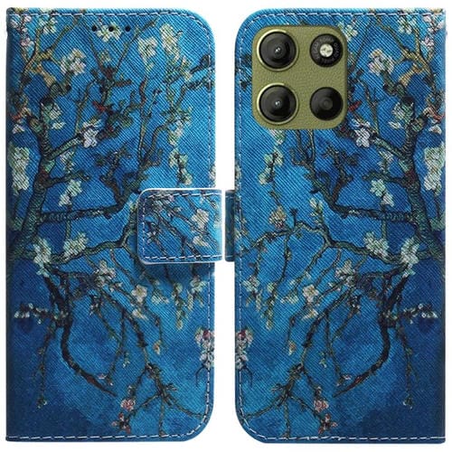 Funda de Cuero con Tapa y Dibujo a Color para Motorola Moto G15 (Albaricoque)