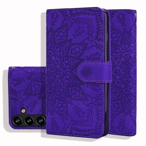 Funda para Teléfono Samsung Galaxy A35 5G Piel de Becerro Doble Pliegue Relieve Mandala (Púrpura)