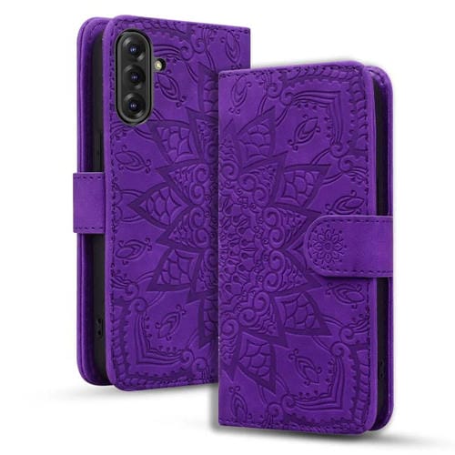 Funda Piel de Becerro Samsung Galaxy A36/A56 Doble Pliegue Mandala (Morado)