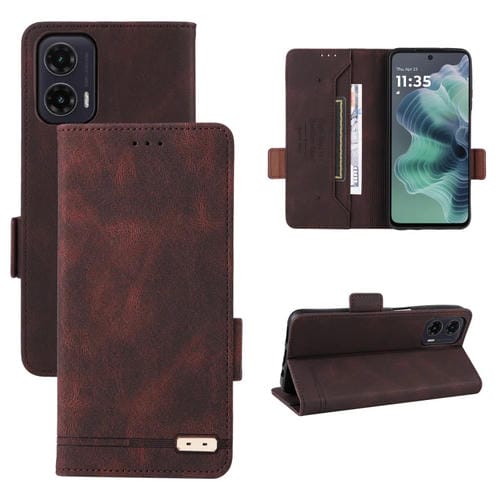 Funda de Cuero con Cierre Magnético para Motorola Moto G35 5G (Marrón)