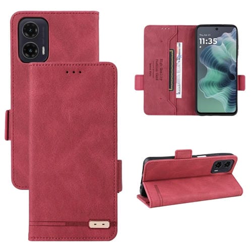Funda de Cuero con Cierre Magnético para Motorola Moto G35 5G (Rojo)
