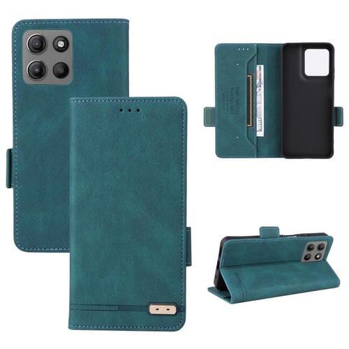 Funda de Cuero con Cierre Magnético para Motorola Moto G15 (Verde)