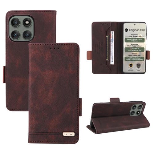 Funda de cuero con cierre magnético para Motorola Edge 60 Pro (marrón)