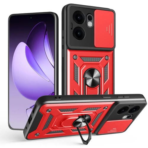 Funda Híbrida de TPU y PC con Diseño Deslizante para Cámara Oppo Reno13 F 4G/5G (Roja)
