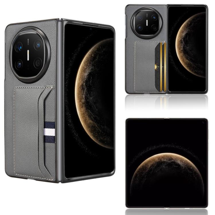 Funda Trasera Huawei Mate X6 con Ranuras para Tarjetas y Textura de Lichi (Gris)