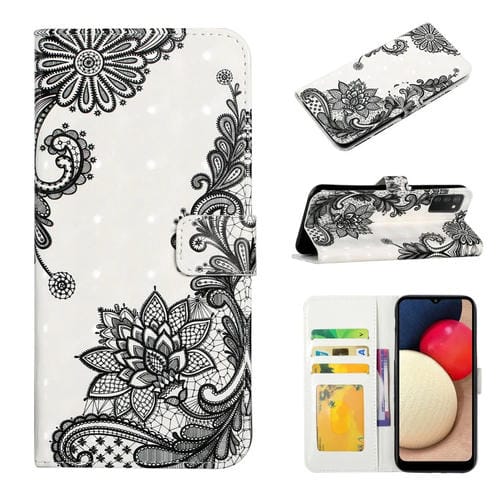 Funda de teléfono Samsung Galaxy A02S Eu cuero con dibujo 3D en relieve al óleo (Flor de Encaje)