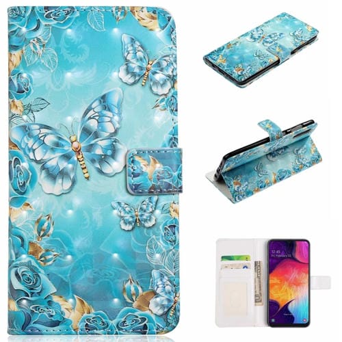 Funda para Samsung Galaxy A70 Cuero Dibujo 3D Relieve Óleo (Mariposas Azules)