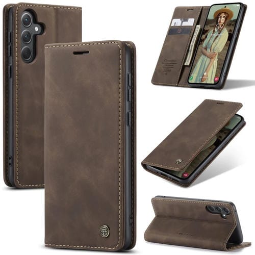 Funda para Teléfono Samsung Galaxy A35 5G Caseme 013 Cuero con Tapa Horizontal Multifuncional (Café)