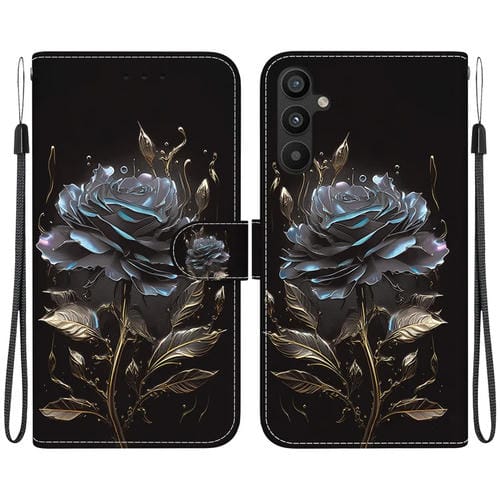 Funda para Teléfono Samsung Galaxy A54 5G Cuero Dibujo Coloreado Textura de Cristal (Rosa Negra)