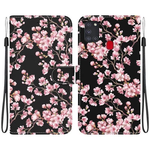Funda para Samsung Galaxy A21S Cuero Dibujo Coloreado Textura Cristal (Flor de Ciruelo)