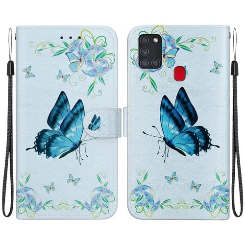 Funda para Teléfono Samsung Galaxy A21S Cuero Dibujo Coloreado Textura de Cristal (Pensamientos Azules)