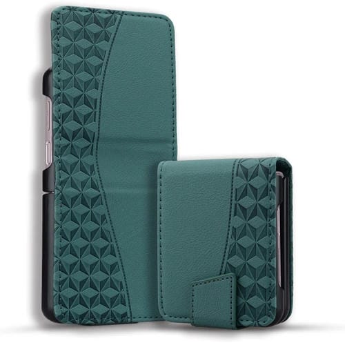 Funda de Cuero Samsung Galaxy Z Flip4 Business Diamond Buckle con Cordón (Verde)