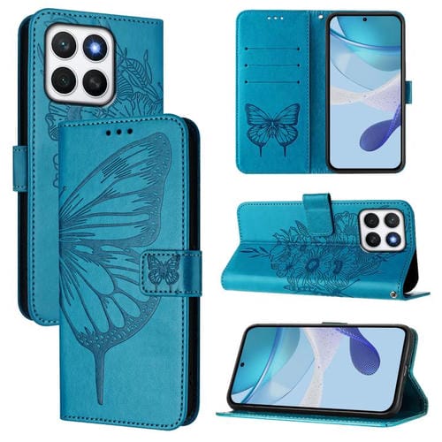 Funda de Cuero con Relieve de Mariposa para Honor X8C 4G (Azul)