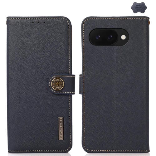 Funda de Cuero Genuino Rfid Khazneh Custer para Google Pixel 9A (Azul)
