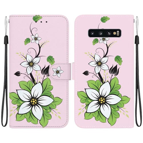 Funda de Cuero para Samsung Galaxy S10 con Dibujo Coloreado y Textura de Cristal (Lirio)