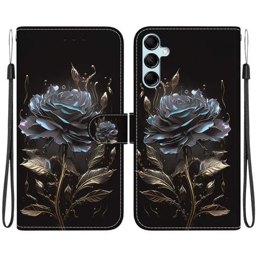 Funda de Cuero Samsung Galaxy A15 con Dibujo Coloreado y Textura de Cristal (Rosa Negra)