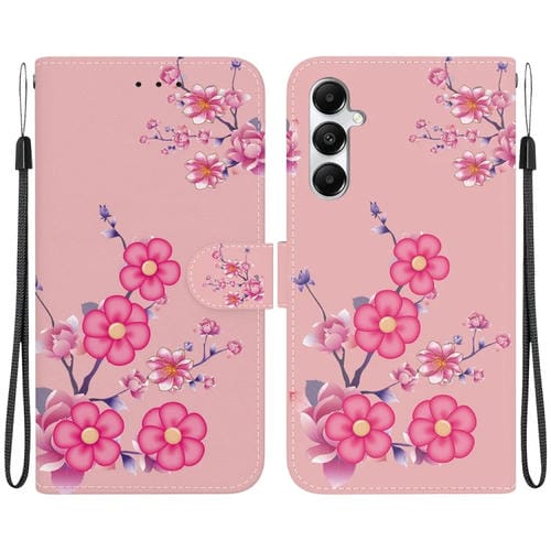 Funda para Teléfono Samsung Galaxy A05S Cuero Dibujo Coloreado Textura de Cristal (Flores de Cerezo)