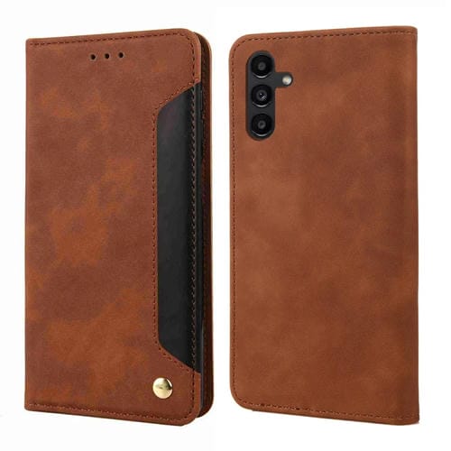 Funda para teléfono Samsung Galaxy A05S Skin Feel Splicing de Cuero (Marrón)