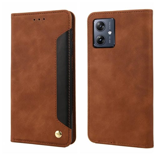 Funda de Cuero con Textura de Piel Sintética para Motorola Moto G55 (Marrón)