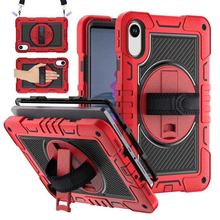 Funda de silicona para tableta Xiaomi Redmi Pad 2 con rotación de 360 grados (rojo y negro)