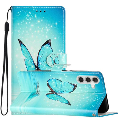Funda de Cuero Samsung Galaxy A05S con Dibujo Coloreado Mariposa Azul