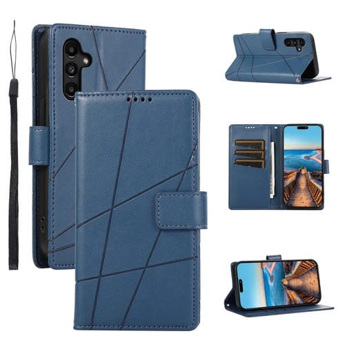 Funda para TelĂ©fono Samsung Galaxy A15 PU con LĂnea en Relieve Textura de Cuero Genuino (Azul)