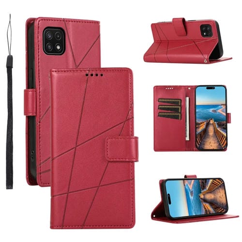 Funda para Teléfono Samsung Galaxy A22 5G Pu Cuero Genuino Línea En Relieve (Rojo)