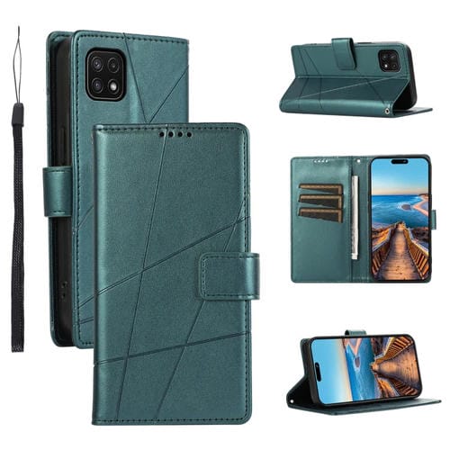 Funda para TelĂ©fono Samsung Galaxy A22 5G Pu con LĂnea en Relieve Textura de Cuero Genuino (Verde)