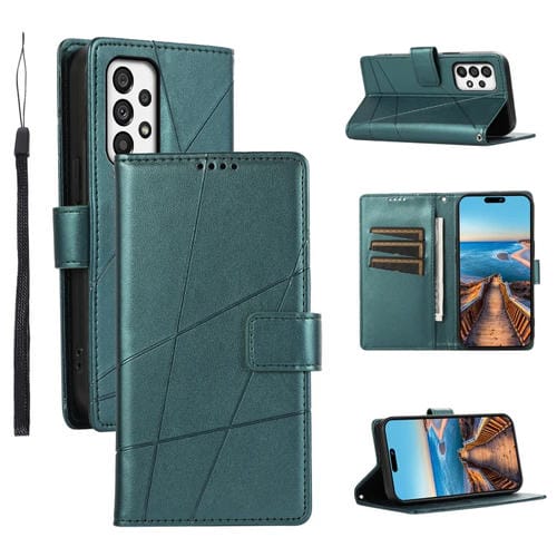 Funda para TelĂ©fono Samsung Galaxy A73 5G PU Cuero Genuino Textura LĂnea En Relieve (Verde)