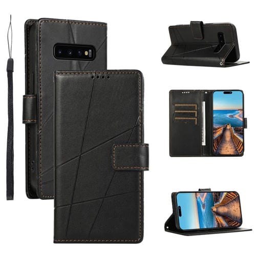 Funda para Teléfono Samsung Galaxy S10 con Línea en Relieve y Textura de Cuero Genuino PU (Negro)