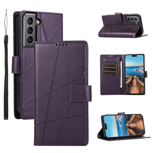 Funda para TelĂ©fono Samsung Galaxy S21 5G PU con LĂnea En Relieve Textura Cuero Genuino (PĂșrpura)