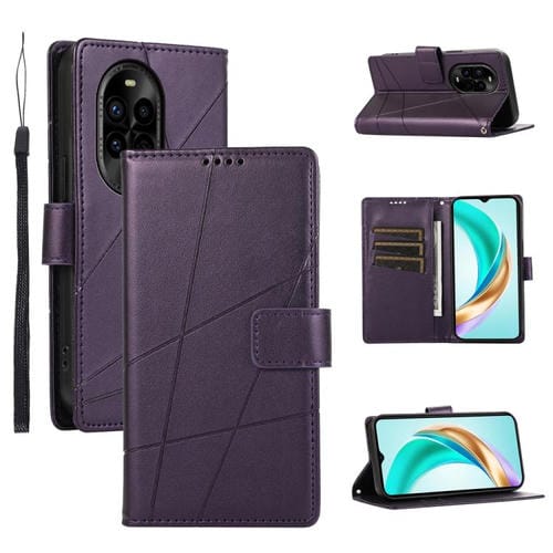 Funda para Teléfono Huawei Nova 13 Pro Cuero Genuino PU Líneas en Relieve (Morado)