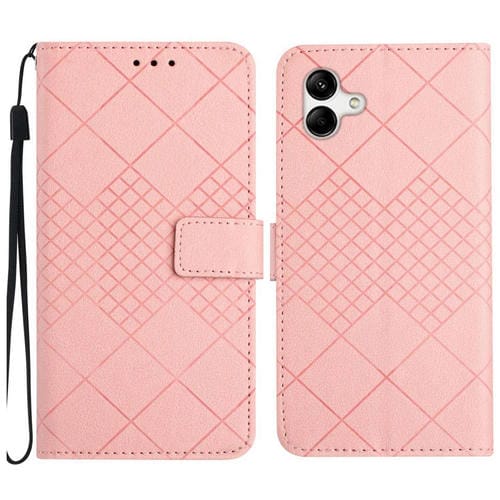 Funda de Cuero Samsung Galaxy A04E F04 M04 4G Textura Rejilla Rómbica (Rosa)