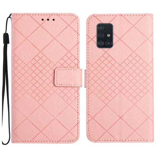 Funda para Samsung Galaxy A51 4G M40S Cuero Textura Rejilla RĂłmbica (Rosa)