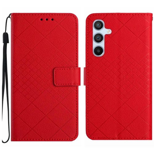 Funda para Samsung Galaxy M34 5G Cuero Textura Rejilla Rómbica (Rojo)