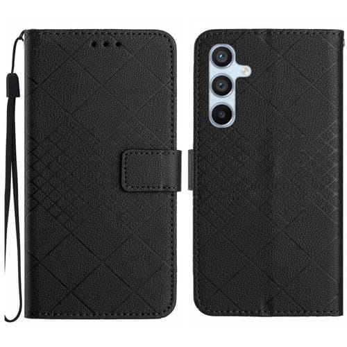 Funda para Samsung Galaxy M34 5G Cuero Textura Rejilla Rómbica (Negro)