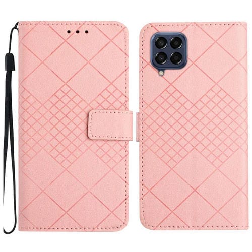Funda para Samsung Galaxy M53 5G Cuero Textura Rejilla Rómbica (Rosa)