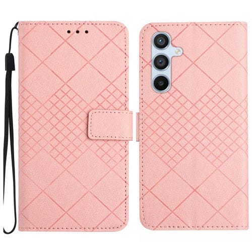 Funda para Samsung Galaxy M54 5G Cuero Textura de Rejilla RĂłmbica (Rosa)