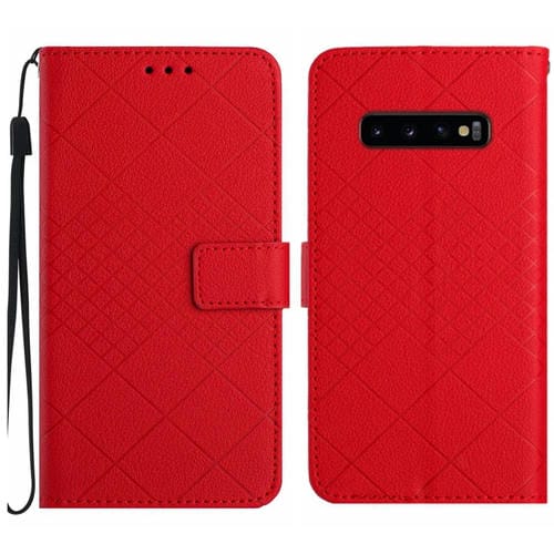 Funda de Cuero para Samsung Galaxy S10 con Textura de Rejilla Rómbica (Rojo)
