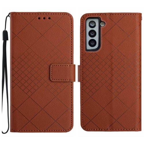 Funda para Samsung Galaxy S21 5G Cuero Textura Rejilla Rómbica (Marrón)