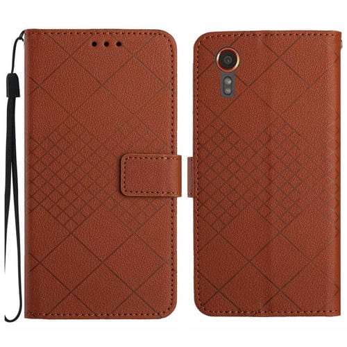 Funda para Samsung Galaxy Xcover 7 5G Cuero Textura Rejilla RĂłmbica (MarrĂłn)
