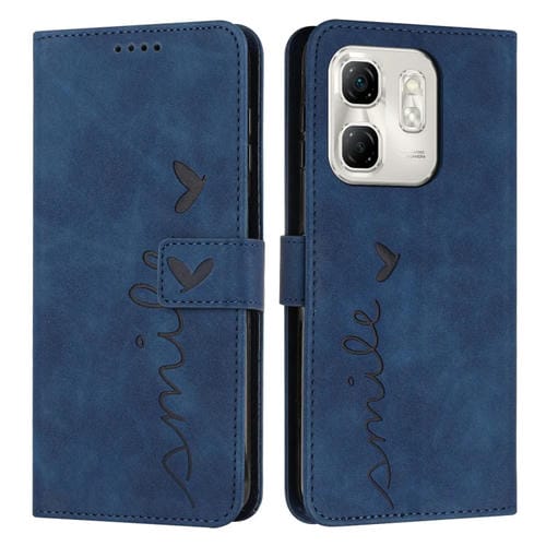 Funda de Cuero con Relieve de Corazón y Cordón Largo para Infinix Hot 50I (Azul)