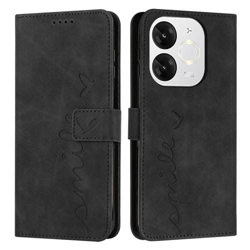 Funda de Piel con Relieve de Corazón y Cordón Largo para Teléfono Itel A80 (Negro)