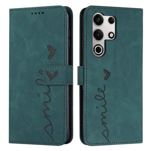 Funda de Piel con Relieve de Corazón y Cordón Largo para Teléfono Itel S25 Ultra (Verde)
