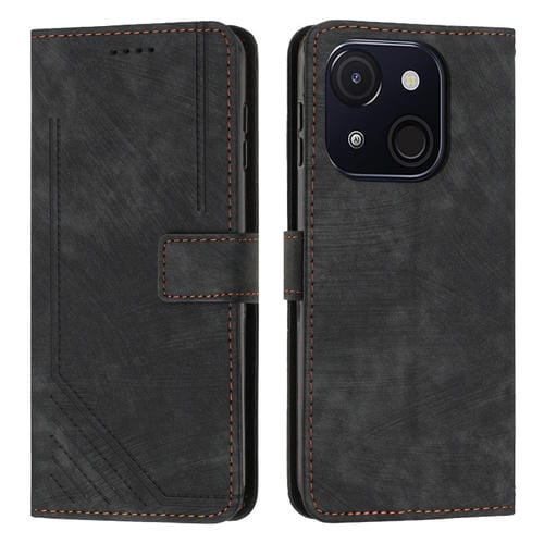 Funda de Cuero Itel A50C con Diseño de Rayas y Cordón (Negro)