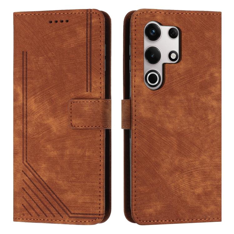 Funda de Cuero Itel S25 Ultra con Diseño de Rayas y Tacto Sedoso (Marrón)