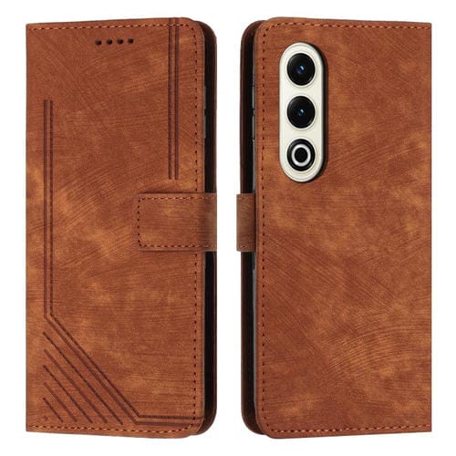 Funda de Cuero Itel S25 con Diseño de Rayas y Cordón (Marrón)